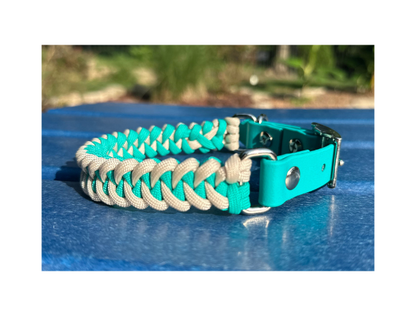Fishtail Hand Braided Dog Collar in Teal & Cream - Tampa Home & Garden Store