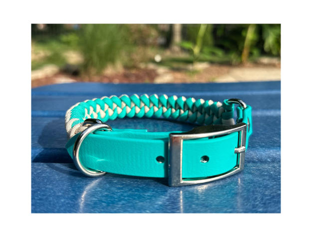 Fishtail Hand Braided Dog Collar in Teal & Cream - Tampa Home & Garden Store