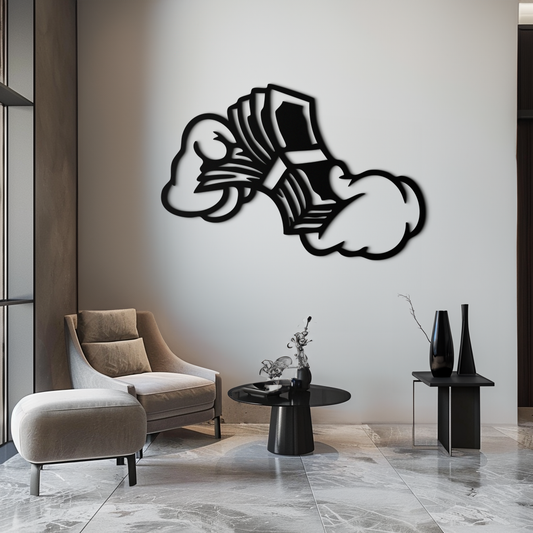 Fist Holding Money Stack Metal Wall Art – Bold Dollar Bill Hand Silhouette for Modern Spaces- KAF579 - Tampa Home & Garden Store