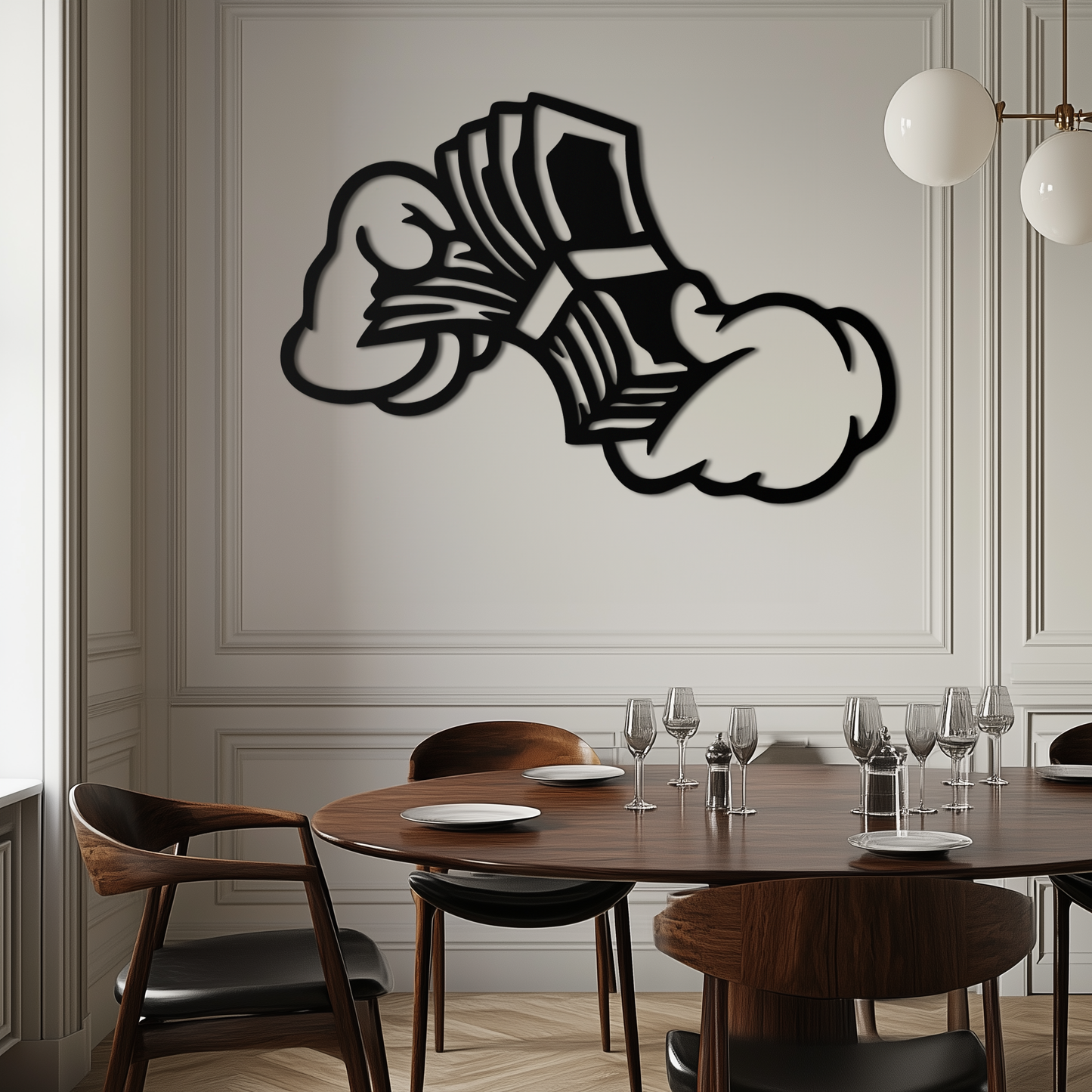 Fist Holding Money Stack Metal Wall Art – Bold Dollar Bill Hand Silhouette for Modern Spaces- KAF579 - Tampa Home & Garden Store