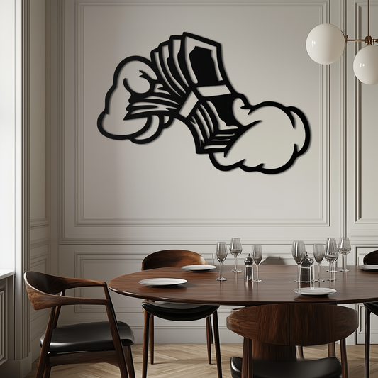 Fist Holding Money Stack Metal Wall Art – Bold Dollar Bill Hand Silhouette for Modern Spaces- KAF579 - Tampa Home & Garden Store