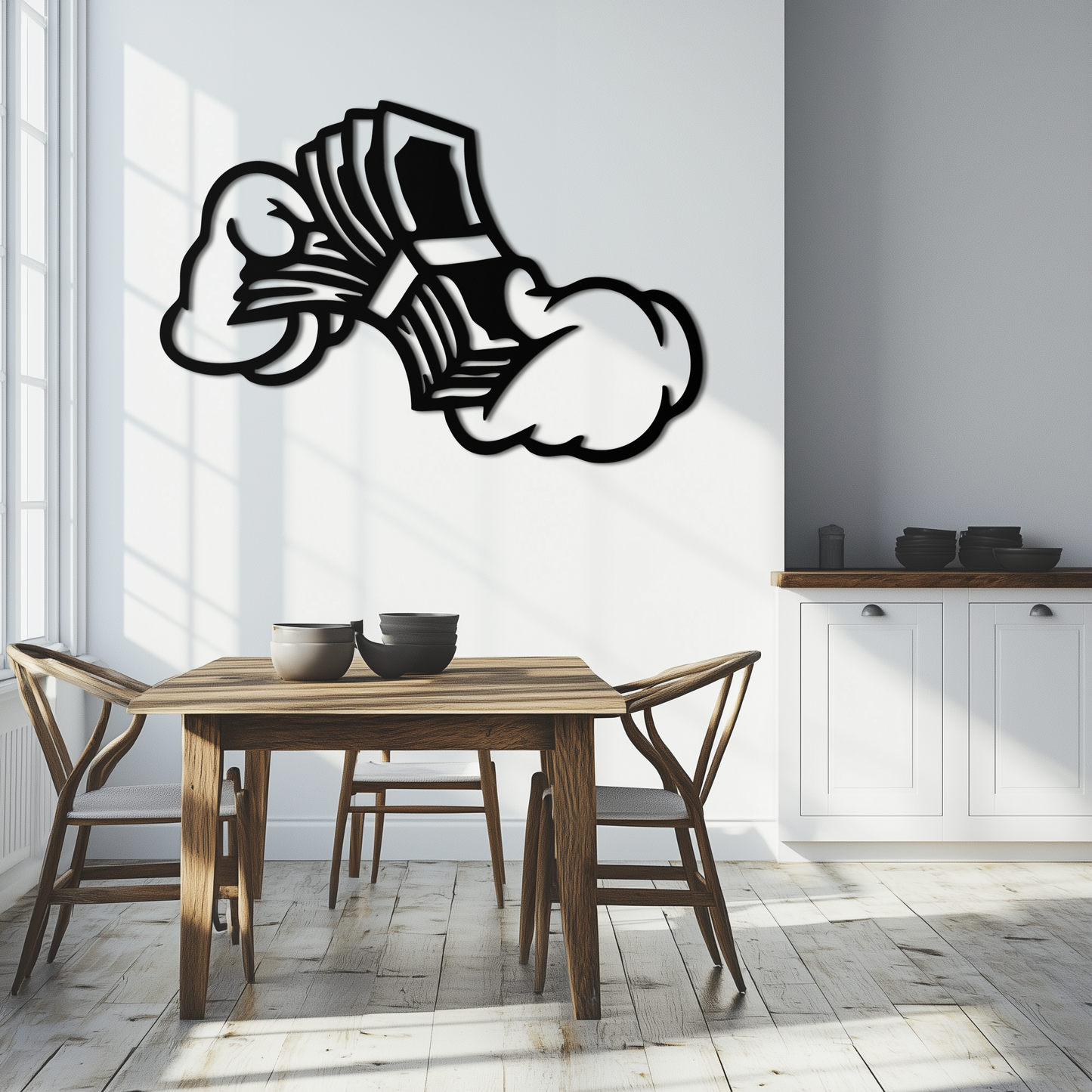Fist Holding Money Stack Metal Wall Art – Bold Dollar Bill Hand Silhouette for Modern Spaces- KAF579 - Tampa Home & Garden Store