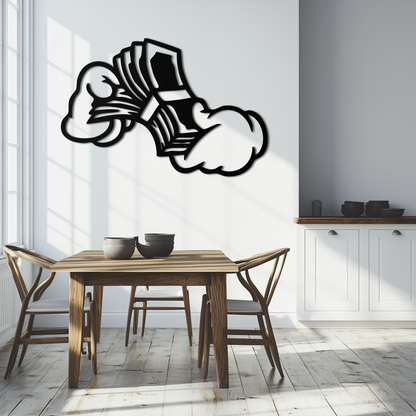 Fist Holding Money Stack Metal Wall Art – Bold Dollar Bill Hand Silhouette for Modern Spaces- KAF579 - Tampa Home & Garden Store