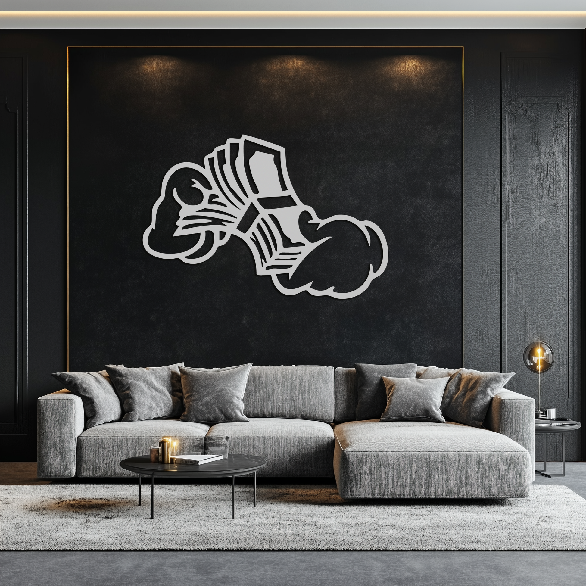 Fist Holding Money Stack Metal Wall Art – Bold Dollar Bill Hand Silhouette for Modern Spaces- KAF579 - Tampa Home & Garden Store