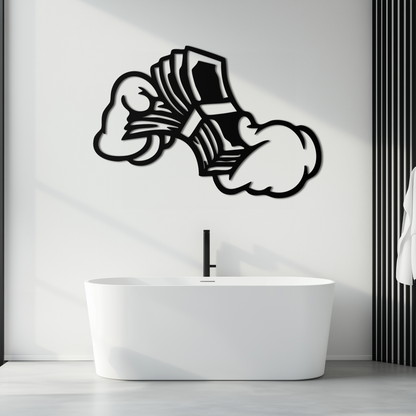 Fist Holding Money Stack Metal Wall Art – Bold Dollar Bill Hand Silhouette for Modern Spaces- KAF579 - Tampa Home & Garden Store