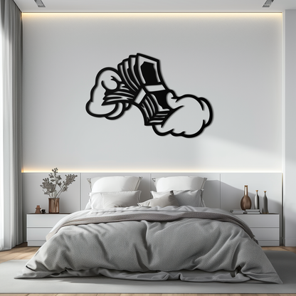 Fist Holding Money Stack Metal Wall Art – Bold Dollar Bill Hand Silhouette for Modern Spaces- KAF579 - Tampa Home & Garden Store