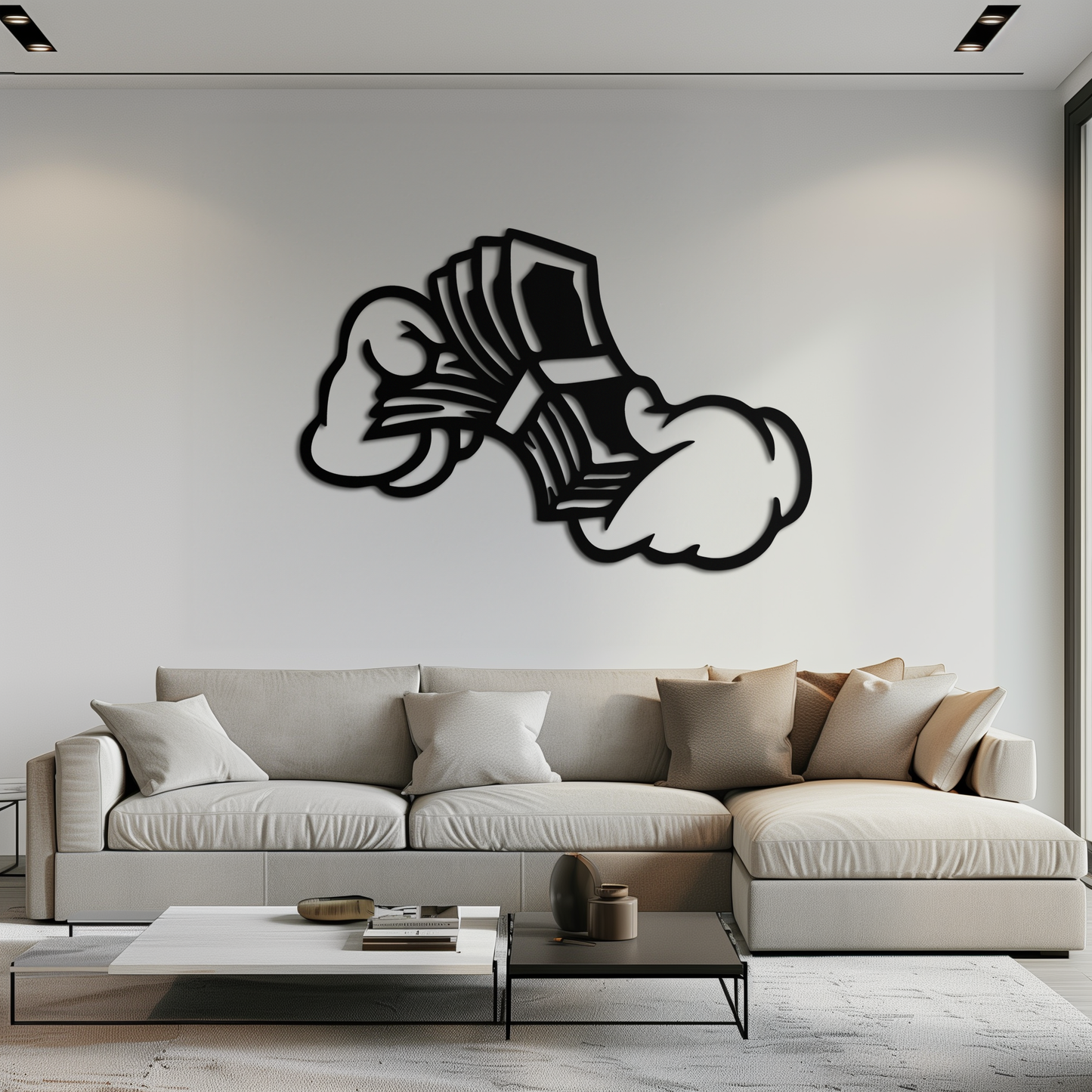 Fist Holding Money Stack Metal Wall Art – Bold Dollar Bill Hand Silhouette for Modern Spaces- KAF579 - Tampa Home & Garden Store
