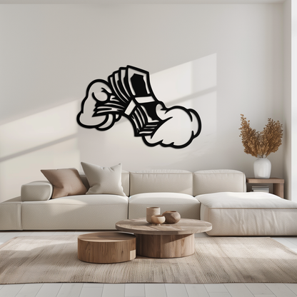 Fist Holding Money Stack Metal Wall Art – Bold Dollar Bill Hand Silhouette for Modern Spaces- KAF579 - Tampa Home & Garden Store