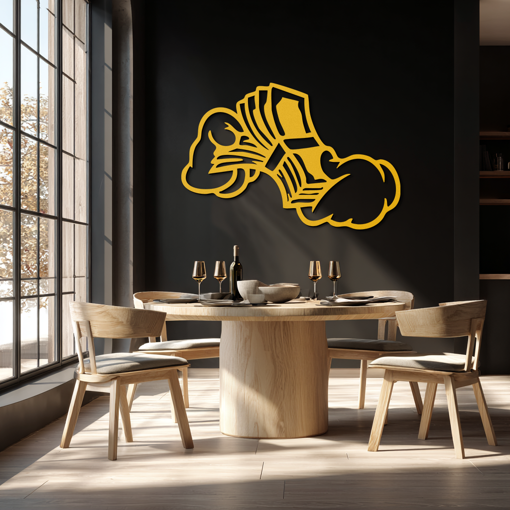 Fist Holding Money Stack Metal Wall Art – Bold Dollar Bill Hand Silhouette for Modern Spaces- KAF579 - Tampa Home & Garden Store