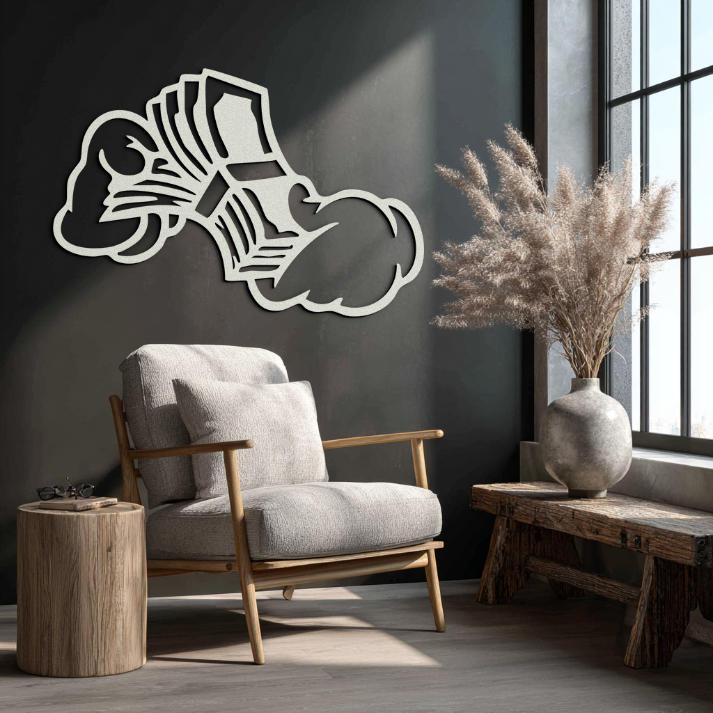 Fist Holding Money Stack Metal Wall Art – Bold Dollar Bill Hand Silhouette for Modern Spaces- KAF579 - Tampa Home & Garden Store