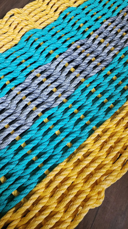 Five Stripe Rope Mat Yellow Teal Gray - Tampa Home & Garden Store