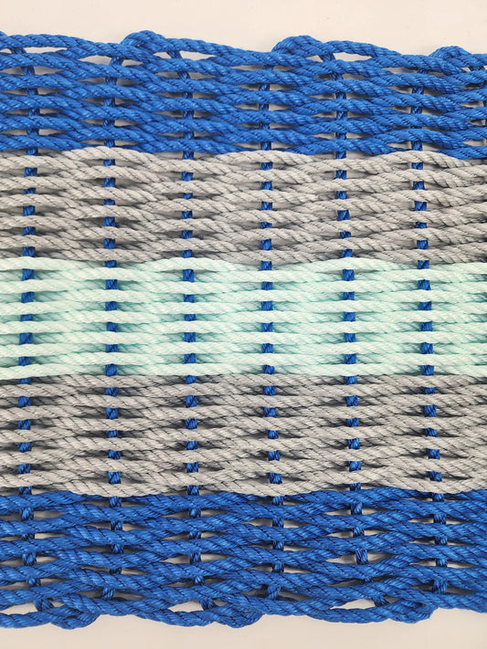 Five Stripe Rope Mat made with Lobster Rope, Blue Gray and Seafoam - Tampa Home & Garden Store