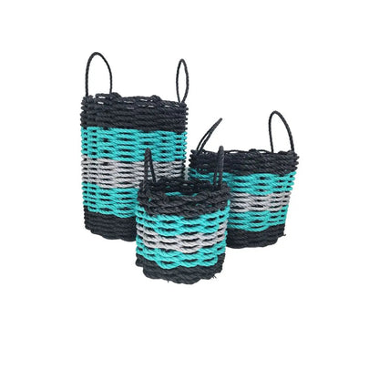 Five Stripe Rope Storage Basket Black, Teal & Gray