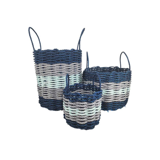 Five Stripe Rope Storage Basket Navy Blue, Light Gray, Seafoam - Tampa Home & Garden Store