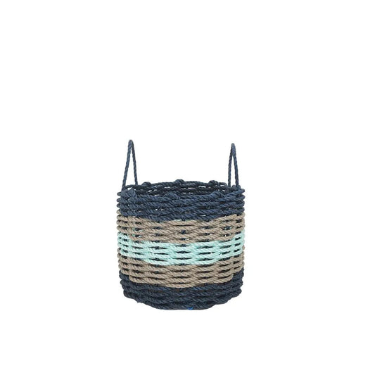 Five Stripe Rope Storage Basket Navy, Tan and Seafoam - Tampa Home & Garden Store