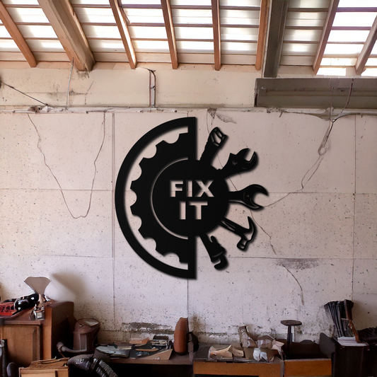Fix It Tools Metal Wall Art – Industrial Gear & Hand Tools Silhouette Black Steel Decor for Garage or Workshop- KAF419 - Tampa Home & Garden Store