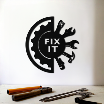 Fix It Tools Metal Wall Art – Industrial Gear & Hand Tools Silhouette Black Steel Decor for Garage or Workshop- KAF419 - Tampa Home & Garden Store