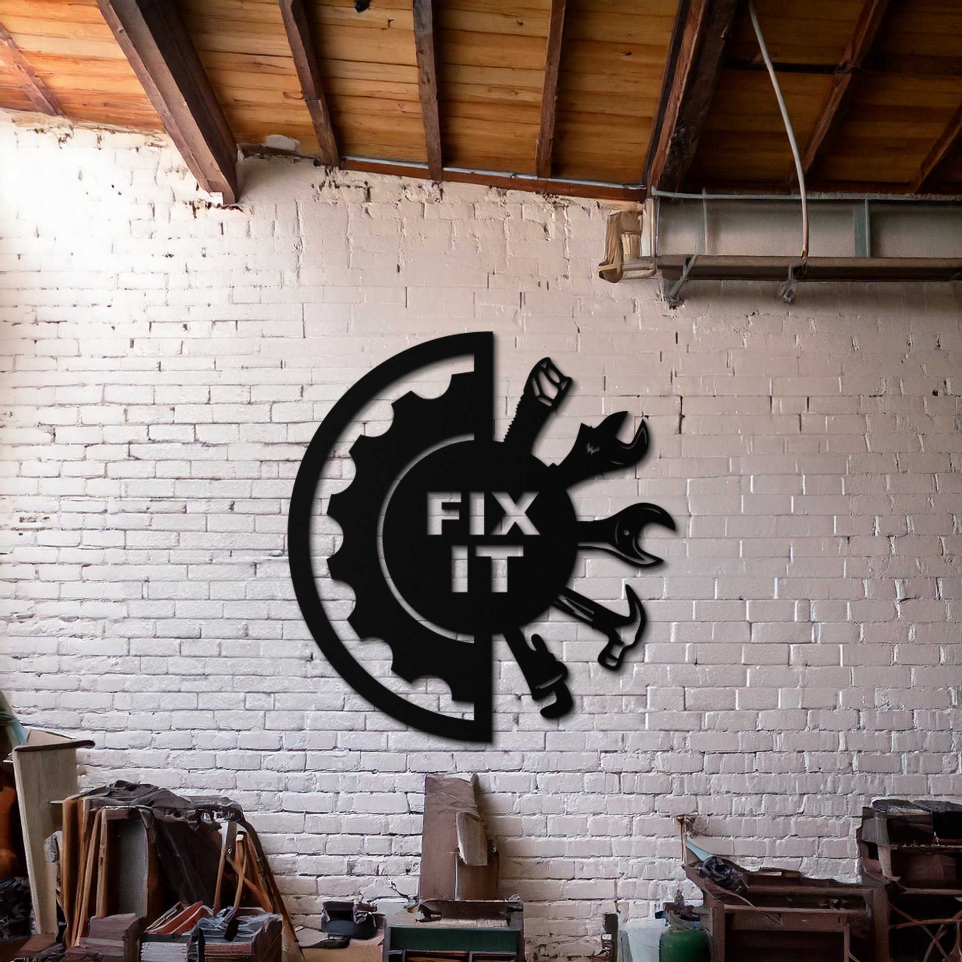 Fix It Tools Metal Wall Art – Industrial Gear & Hand Tools Silhouette Black Steel Decor for Garage or Workshop- KAF419 - Tampa Home & Garden Store