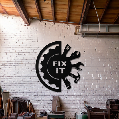 Fix It Tools Metal Wall Art – Industrial Gear & Hand Tools Silhouette Black Steel Decor for Garage or Workshop- KAF419 - Tampa Home & Garden Store