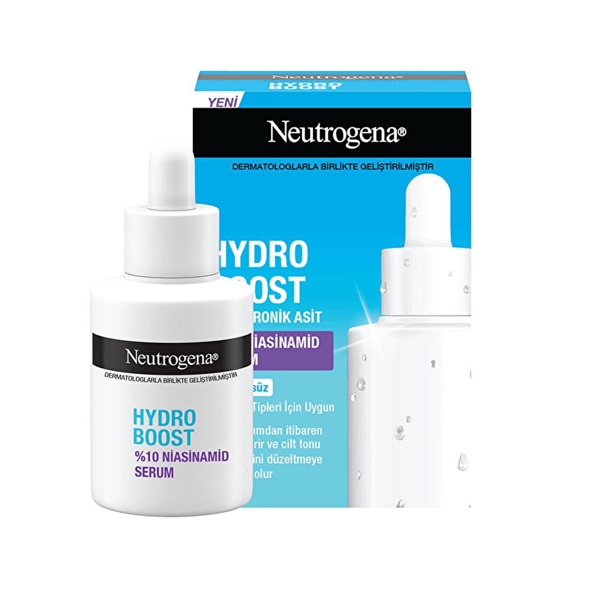 Neutrogena Hydro Boost 10% Niacinamide Serum bottle with dropper beside blue box on Tampa Home & Garden Store