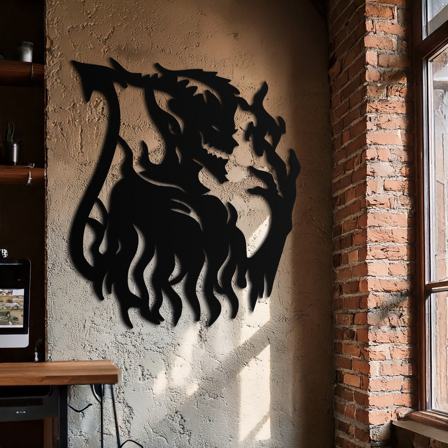 Flame Demon Silhouette Metal Wall Art – Fiery Devil Design for Bold Interiors- KAF690 - Tampa Home & Garden Store