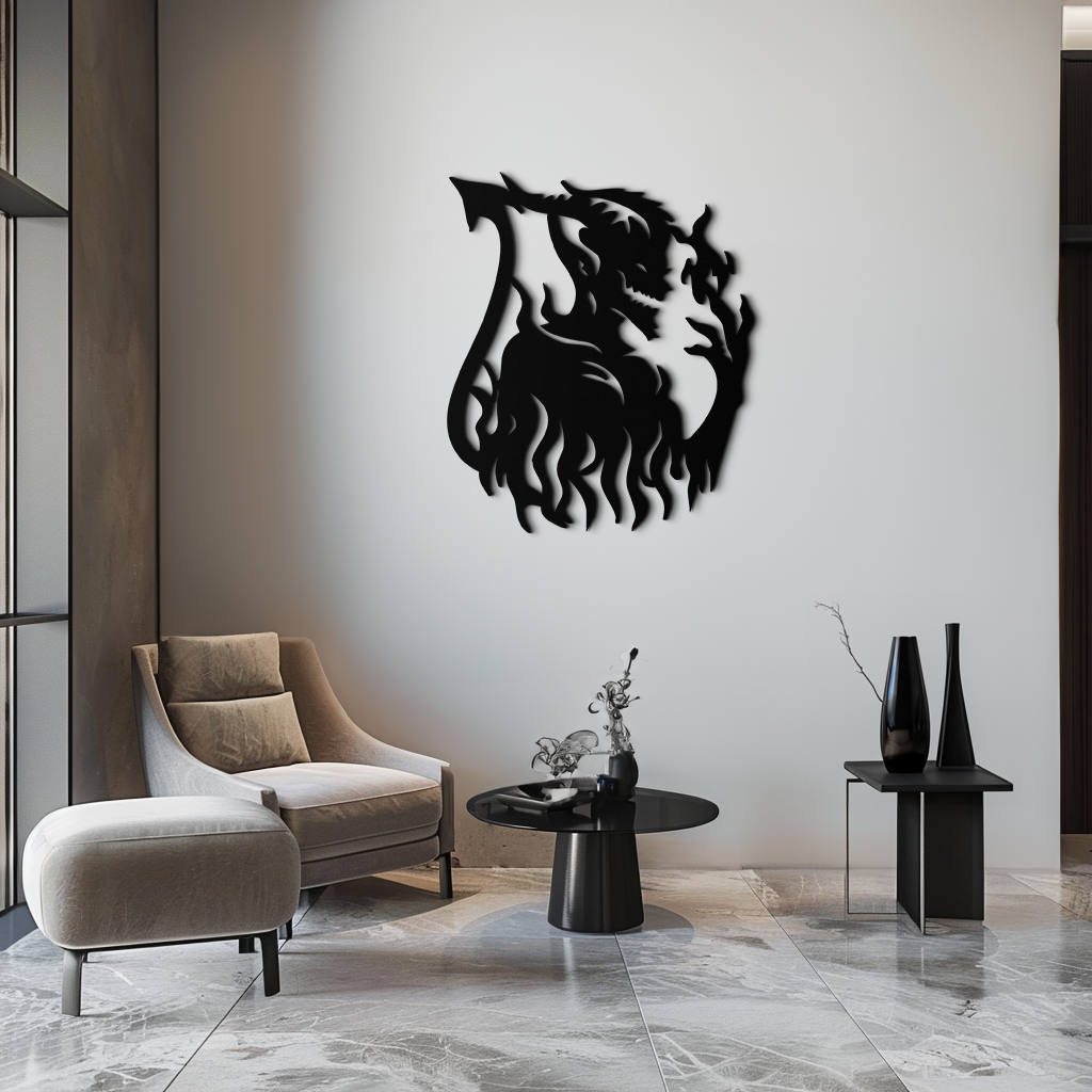 Flame Demon Silhouette Metal Wall Art – Fiery Devil Design for Bold Interiors- KAF690 - Tampa Home & Garden Store