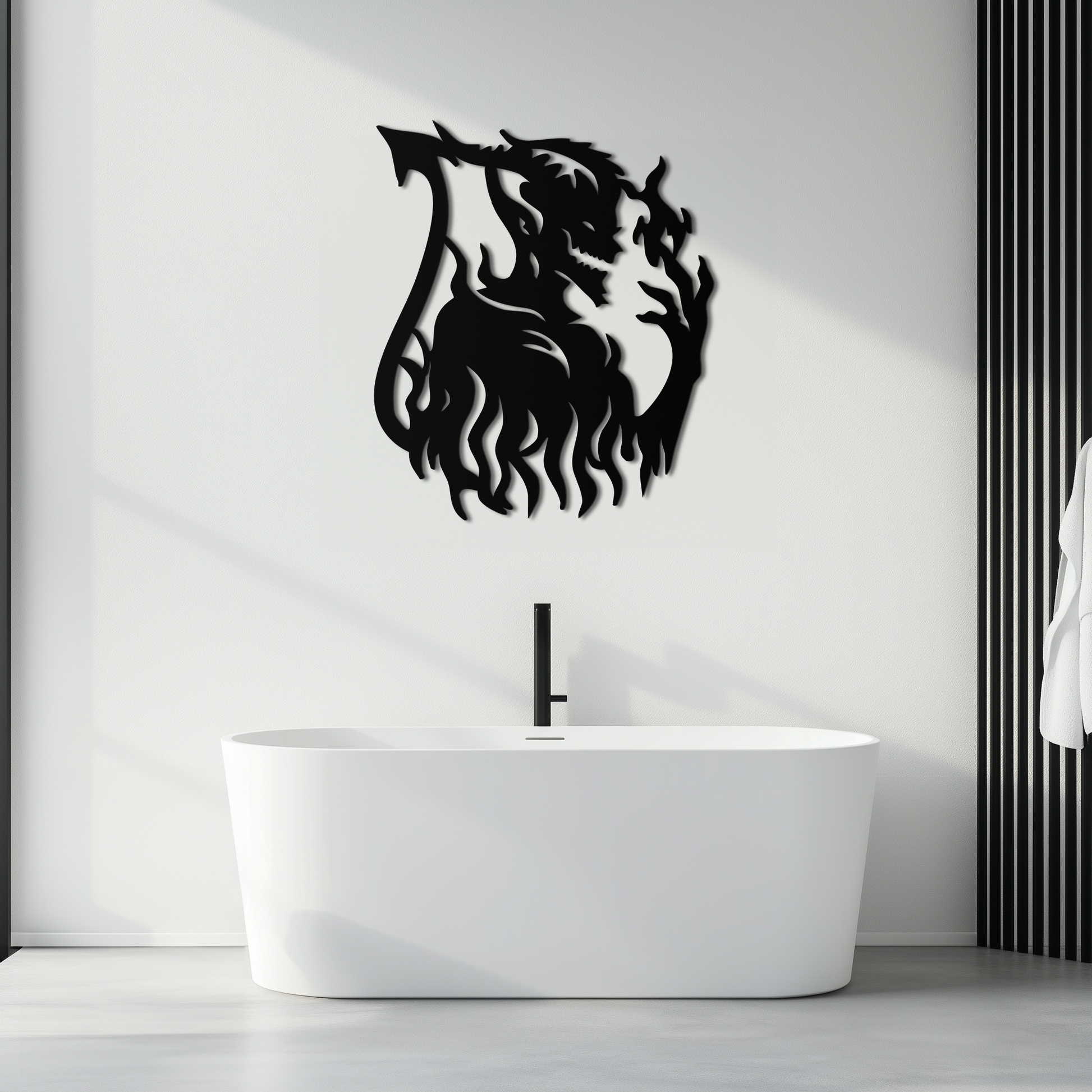 Flame Demon Silhouette Metal Wall Art – Fiery Devil Design for Bold Interiors- KAF690 - Tampa Home & Garden Store