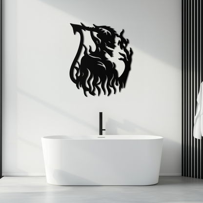 Flame Demon Silhouette Metal Wall Art – Fiery Devil Design for Bold Interiors- KAF690 - Tampa Home & Garden Store