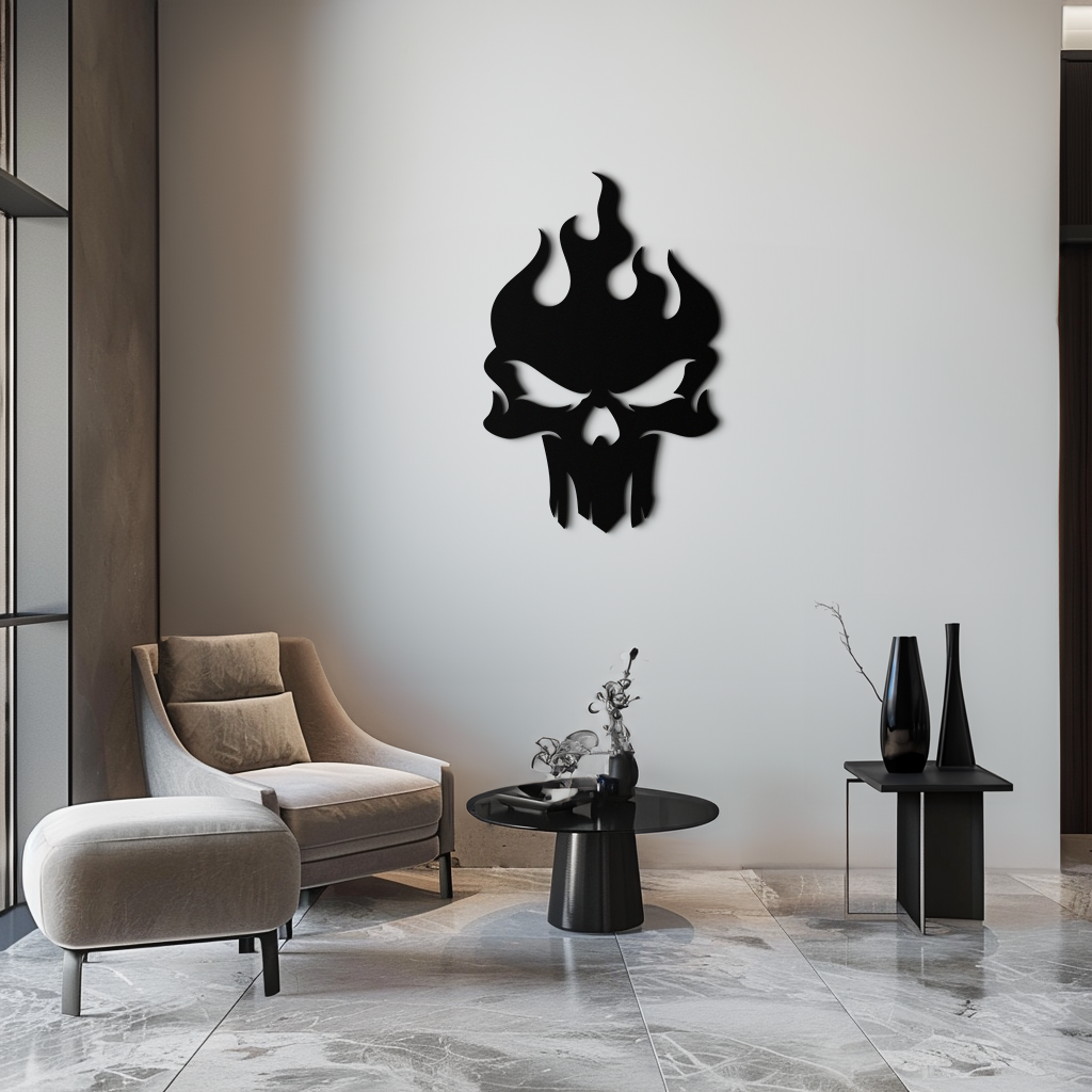 Flaming Skull Metal Wall Art – Bold Gothic Flame Skull Design- KAF623 - Tampa Home & Garden Store