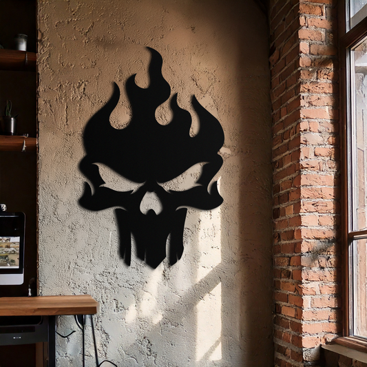Flaming Skull Metal Wall Art – Bold Gothic Flame Skull Design- KAF623 - Tampa Home & Garden Store