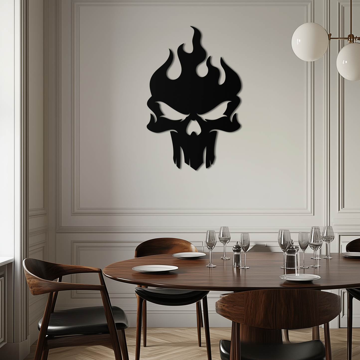 Flaming Skull Metal Wall Art – Bold Gothic Flame Skull Design- KAF623 - Tampa Home & Garden Store