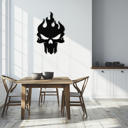 Flaming Skull Metal Wall Art – Bold Gothic Flame Skull Design- KAF623 - Tampa Home & Garden Store
