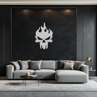 Flaming Skull Metal Wall Art – Bold Gothic Flame Skull Design- KAF623 - Tampa Home & Garden Store