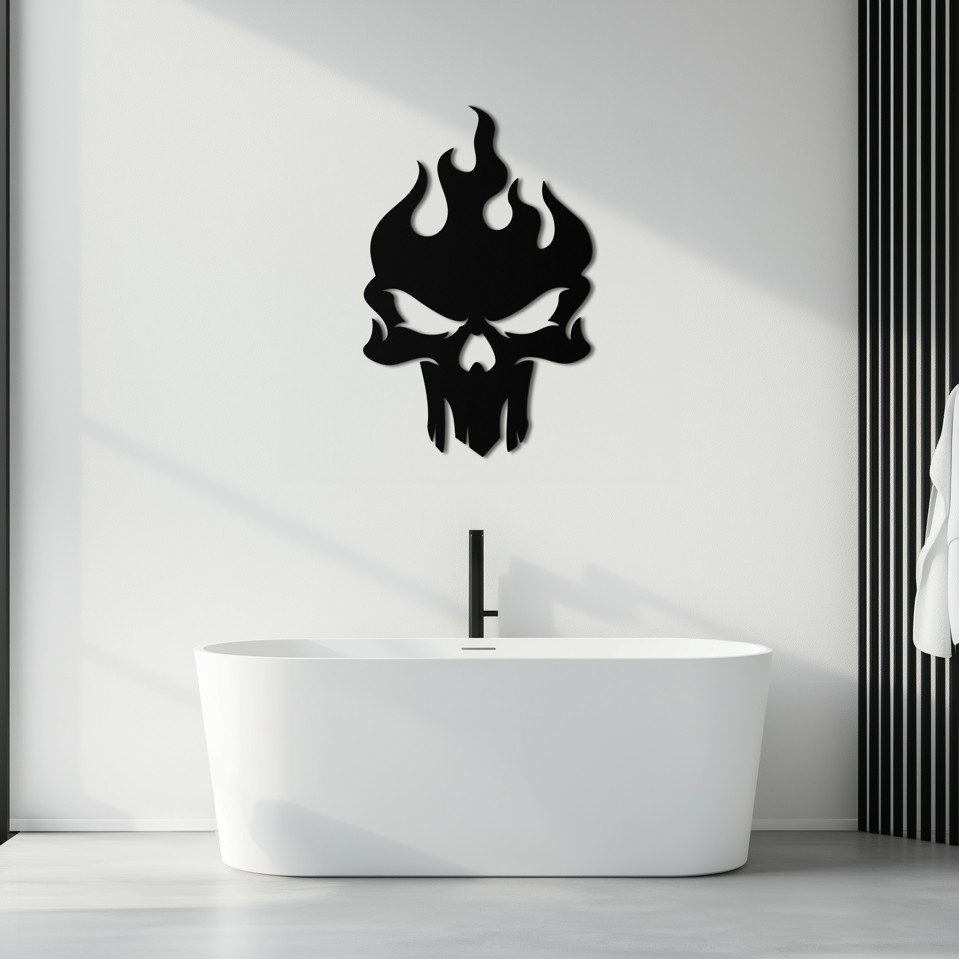 Flaming Skull Metal Wall Art – Bold Gothic Flame Skull Design- KAF623 - Tampa Home & Garden Store