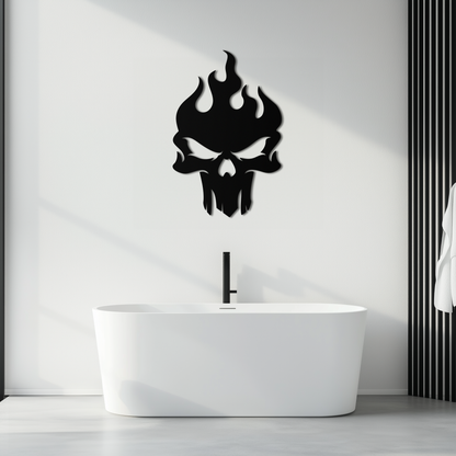 Flaming Skull Metal Wall Art – Bold Gothic Flame Skull Design- KAF623 - Tampa Home & Garden Store