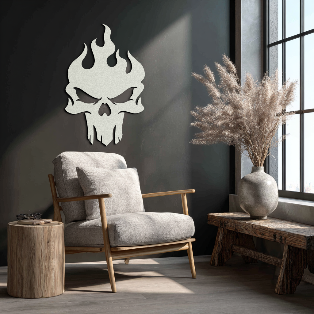 Flaming Skull Metal Wall Art – Bold Gothic Flame Skull Design- KAF623 - Tampa Home & Garden Store