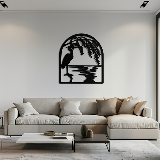 Flamingo Lake Scene Metal Wall Art – Tranquil Nature-Inspired Silhouette for Home Decor- KAF686 - Tampa Home & Garden Store
