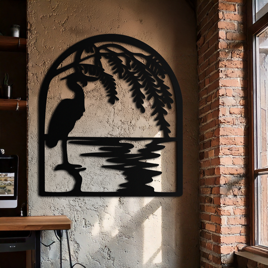 Flamingo Lake Scene Metal Wall Art – Tranquil Nature-Inspired Silhouette for Home Decor- KAF686 - Tampa Home & Garden Store