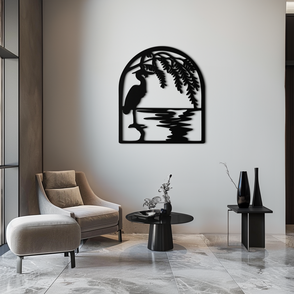 Flamingo Lake Scene Metal Wall Art – Tranquil Nature-Inspired Silhouette for Home Decor- KAF686 - Tampa Home & Garden Store