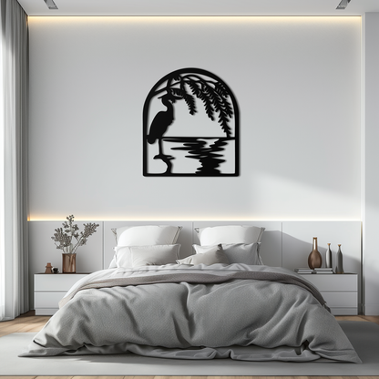 Flamingo Lake Scene Metal Wall Art – Tranquil Nature-Inspired Silhouette for Home Decor- KAF686 - Tampa Home & Garden Store