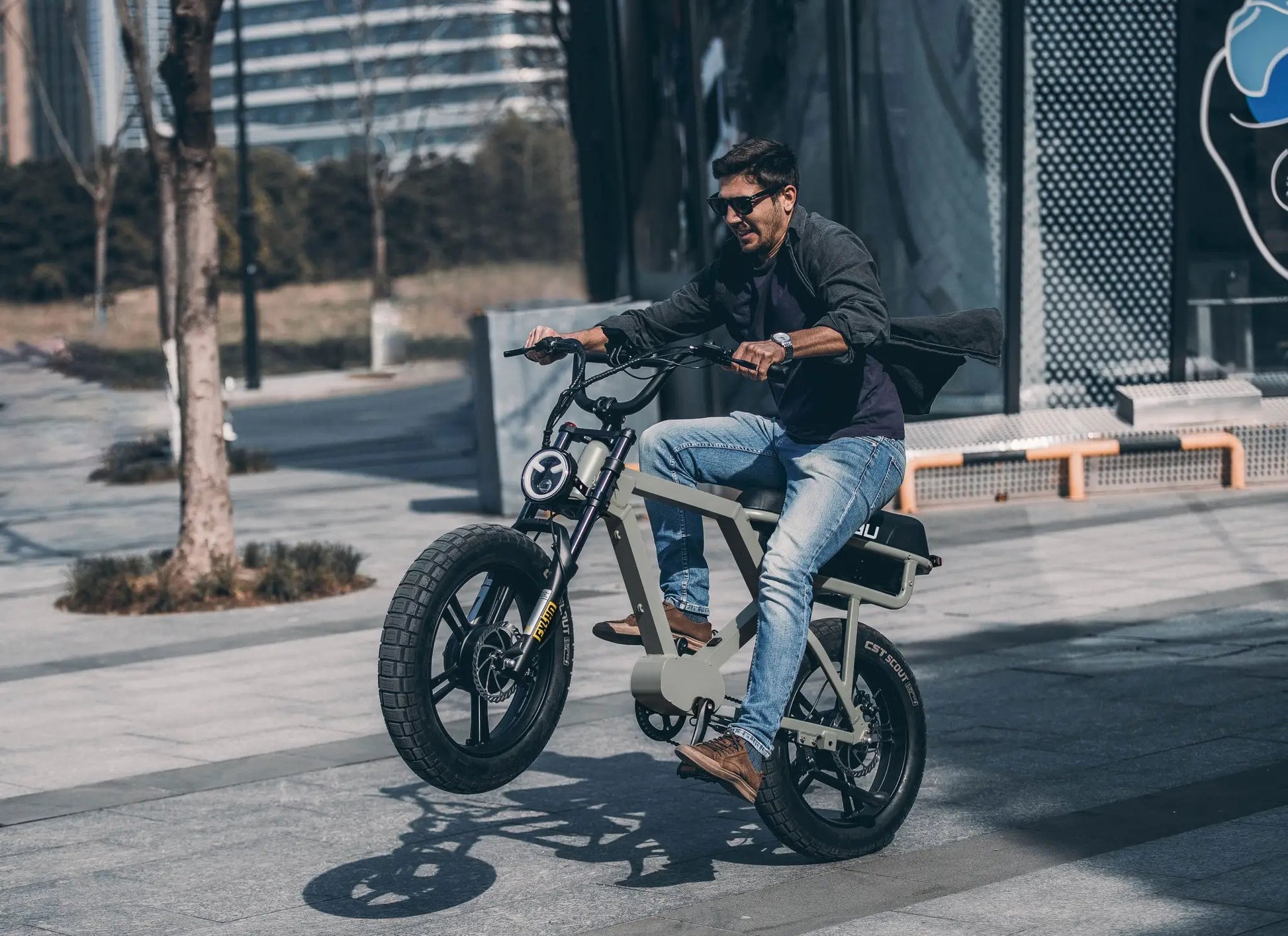 FLASH AWD 1.0 electric bicycle by EUNORAU E-BIKE US with matte-green frame and fat tires on Tampa Home & Garden Store