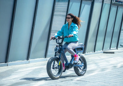 FLASH LITE 2.0 electric bicycle by EUNORAU E-BIKE US; black frame, round headlight, rear rack on Tampa Home & Garden Store