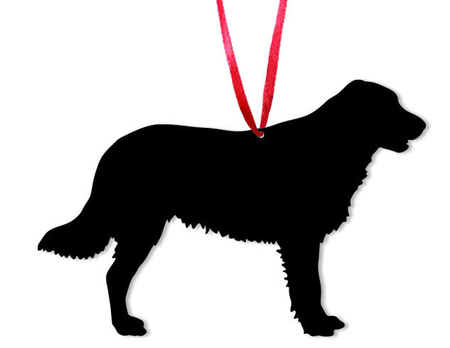 Flat Coated Retriever plant stake black silhouette with red ribbon Rustica Ornamentals on Tampa Home & Garden Store