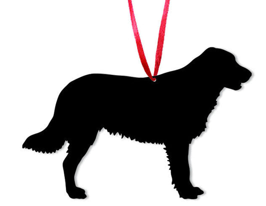 Flat Coated Retriever plant stake black silhouette with red ribbon Rustica Ornamentals on Tampa Home & Garden Store