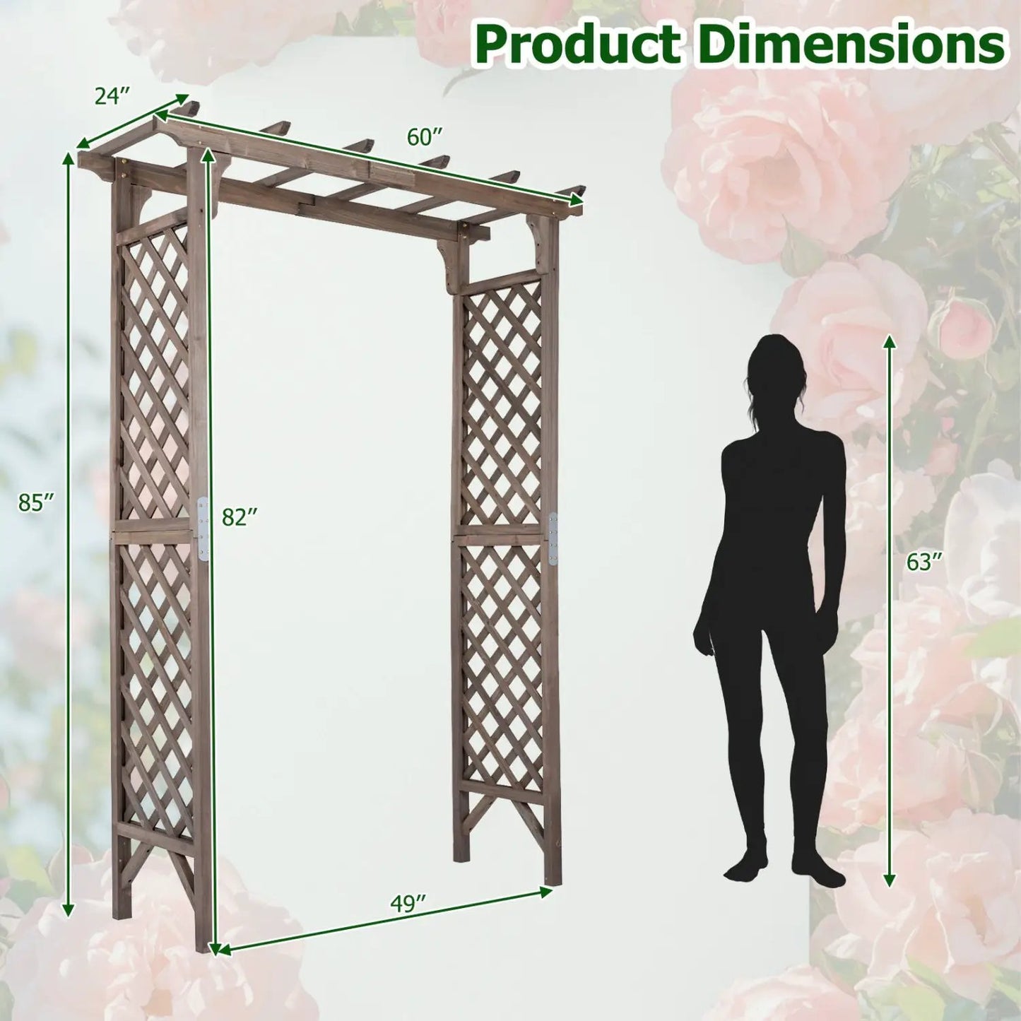 Garden Arch with Gate 85 Inch Wood for Plants