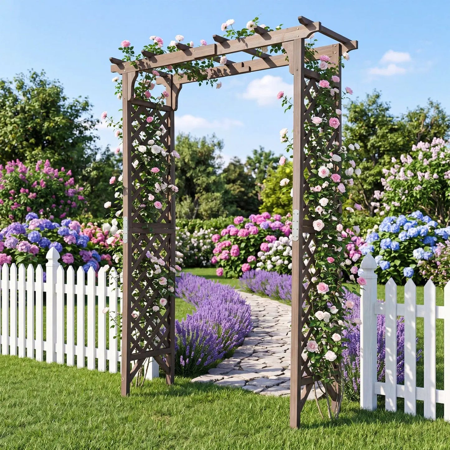 Garden Arch with Gate 85 Inch Wood for Plants