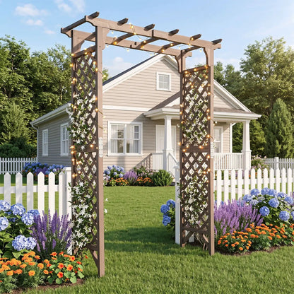 Garden Arch with Gate 85 Inch Wood for Plants