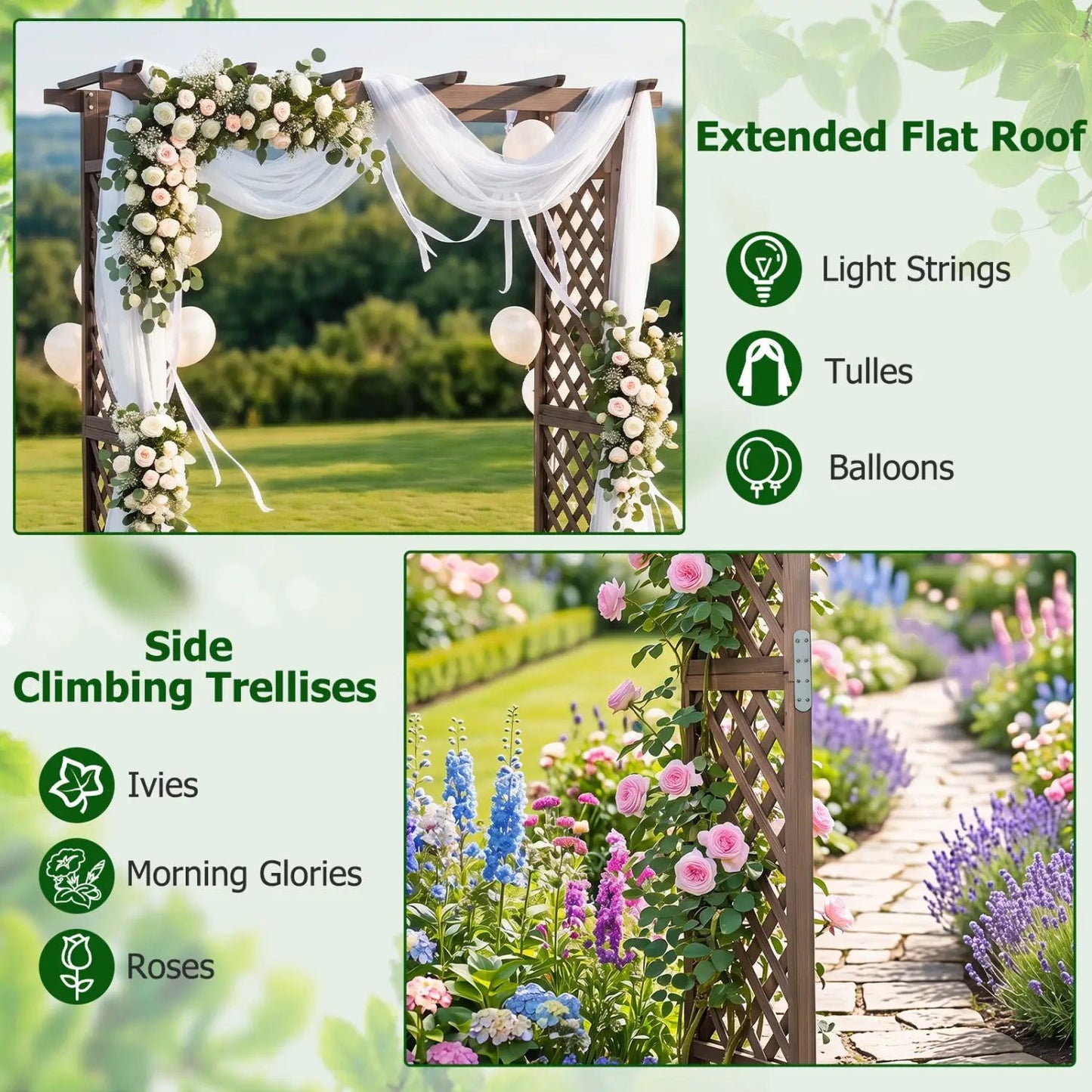 Garden Arch with Gate 85 Inch Wood for Plants