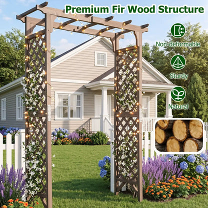 Garden Arch with Gate 85 Inch Wood for Plants