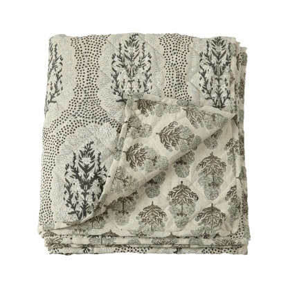Fleur Linen & Cotton Block Print Quilted Coverlet - Tampa Home & Garden Store